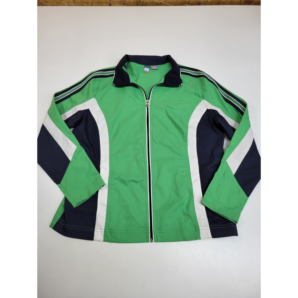 SB Active Petite Womens PL Green Navy White Full Zip Track Jacket Colorblock